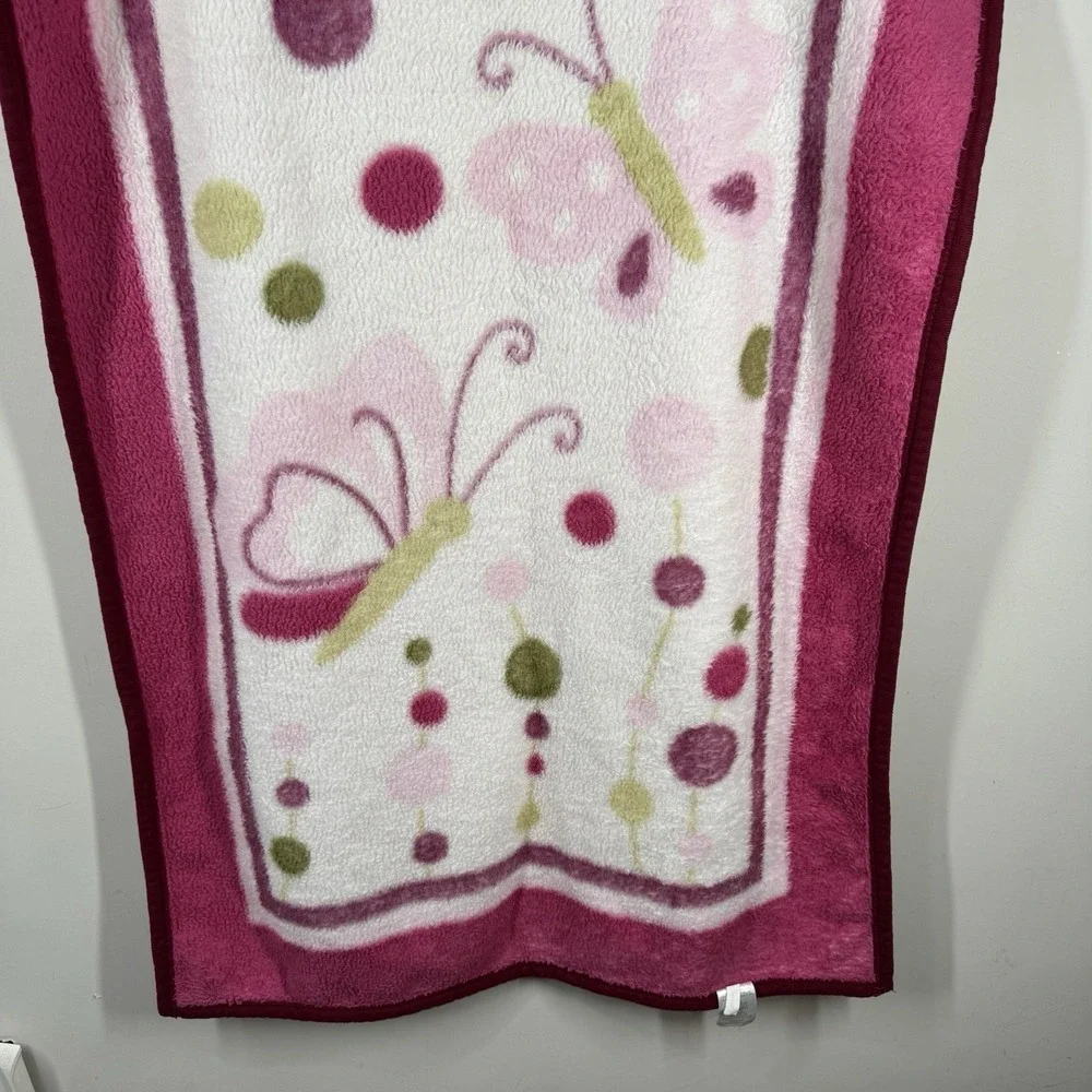 Lambs & Ivy Butterfly & Polka Dots Raspberry Plush Crib Lovey Blanket Throw